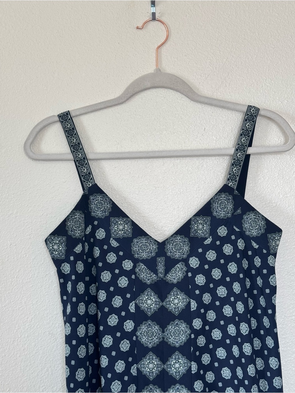 Michael Kors Casablanca Dress Border Print Handkerchief Hem Navy S - Picture 4 of 10